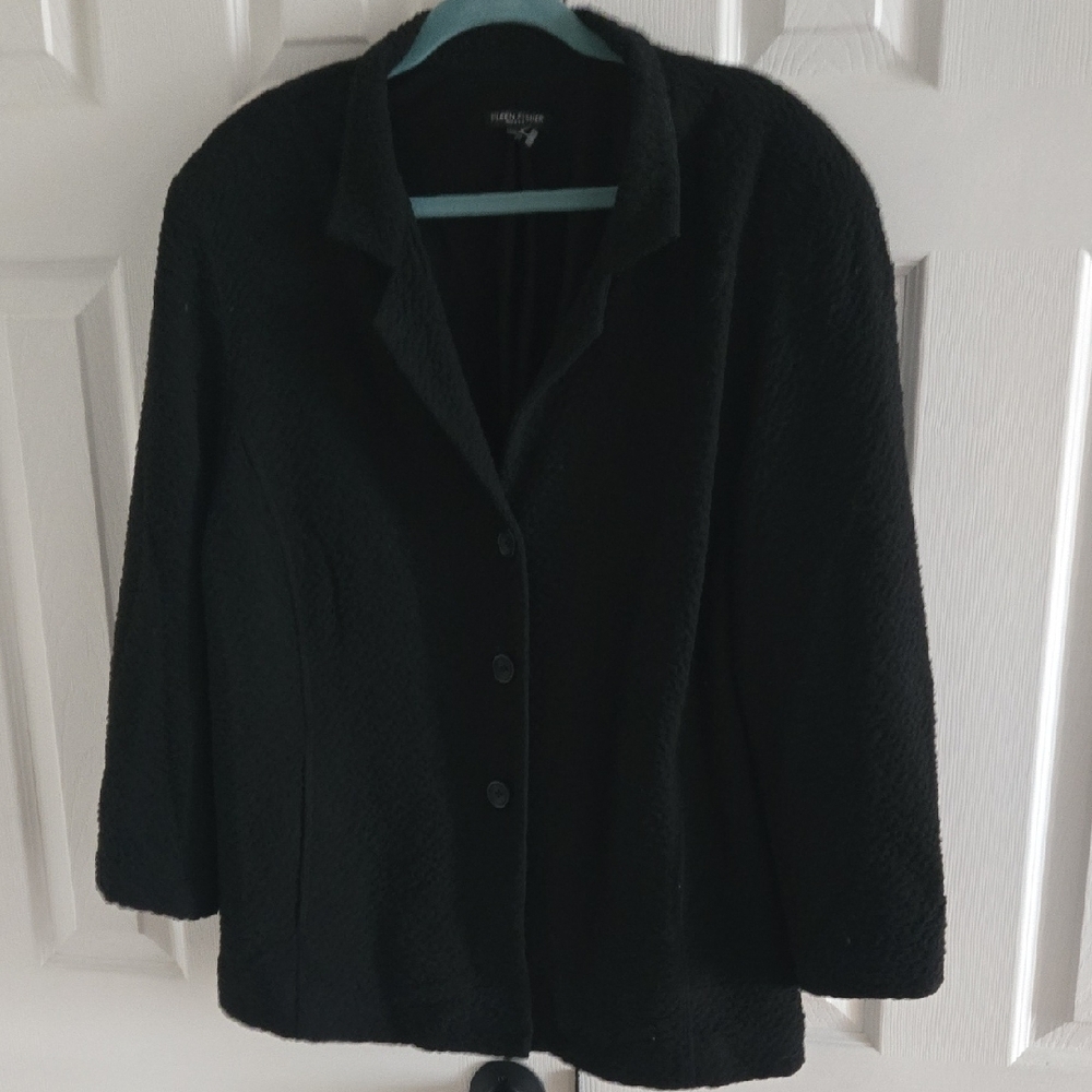 Eileen Fisher Woman Black Textured Blazer Sz L